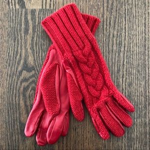 Barneys New York Red Cashmere & Leather Gloves